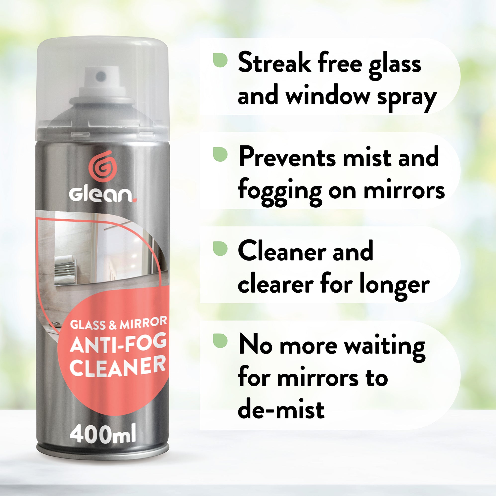 Glass & Mirror Anti-Fog Cleaner | De-Misting & Anti-Static | 400ml Aer ...