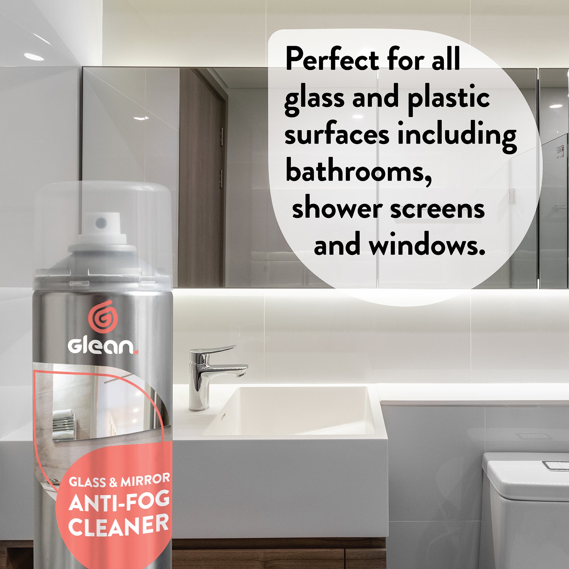 Glass & Mirror Anti-Fog Cleaner | De-Misting & Anti-Static | 400ml Aer ...